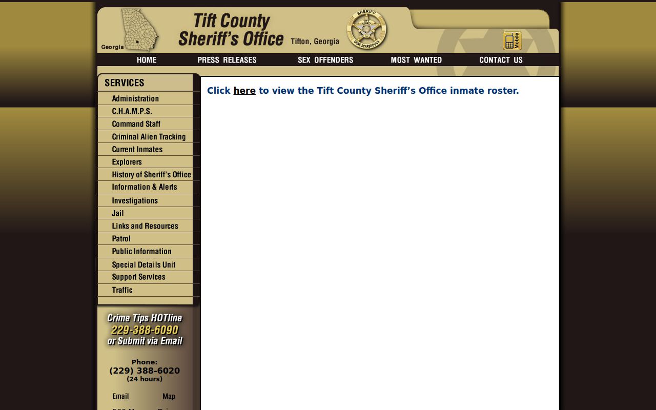 Tift County arrest lookup current inmate roster