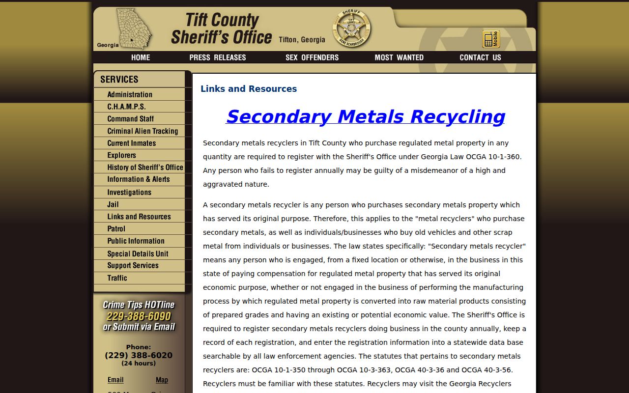 Tift County arrest lookup jail information