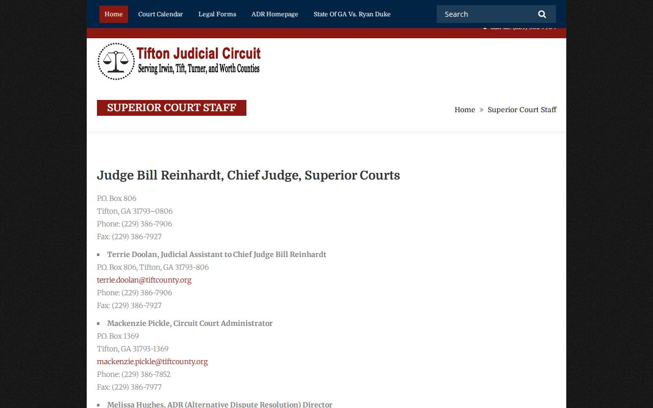 Tift County criminal court case Superior Court staff