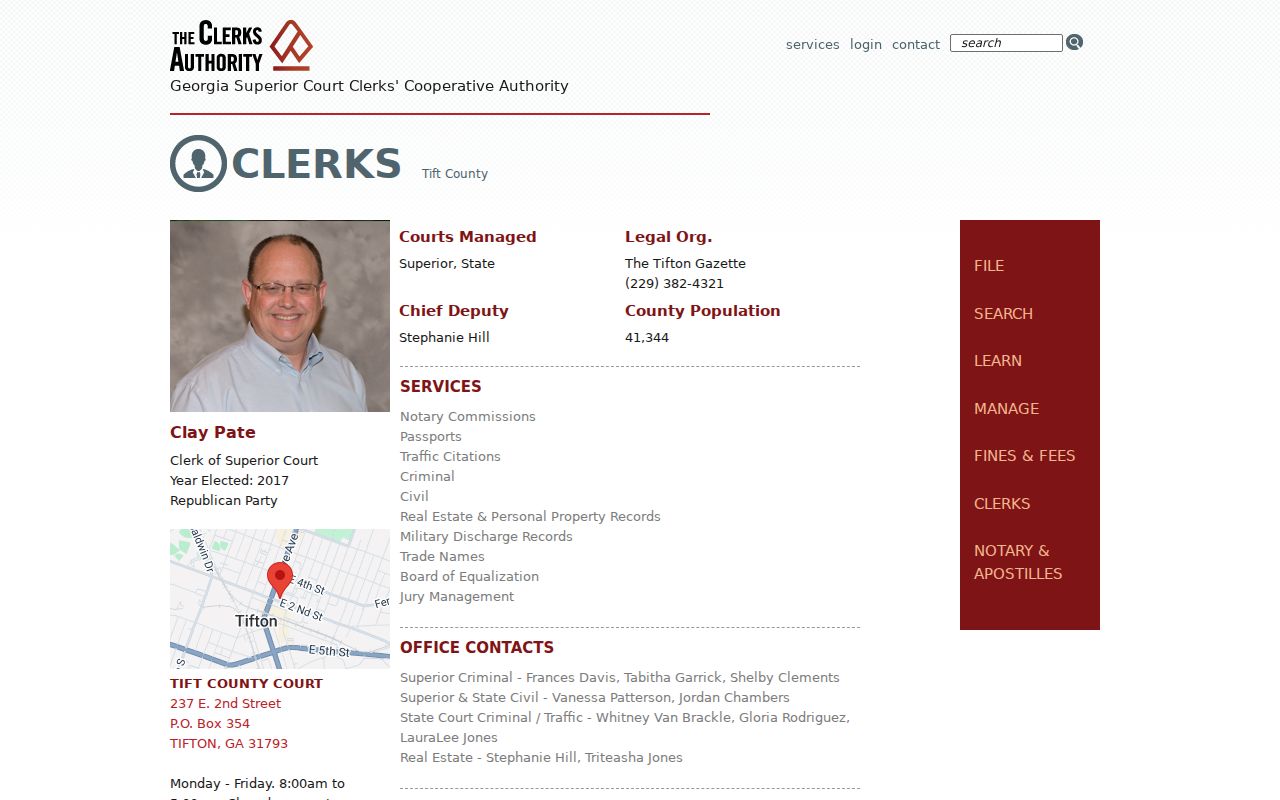 Tift County criminal court cases clerk listing