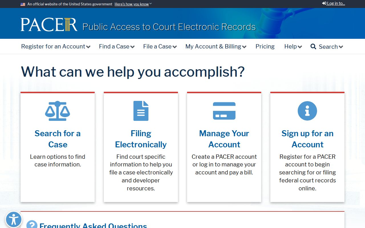 PACER federal court records access for an Omega-related federal case