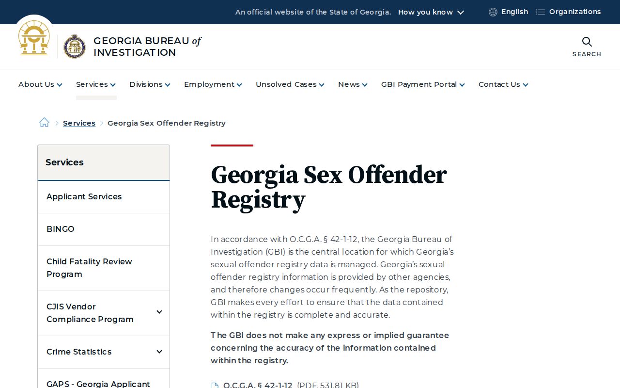 Tift County sex offender registry overview from the Georgia Bureau of Investigation