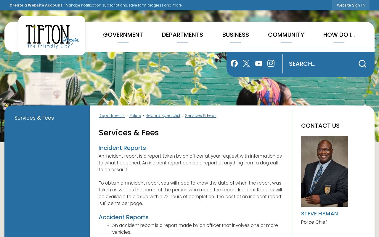 Tifton criminal records fees and police report services