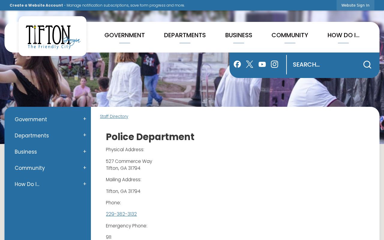 Tifton Police directory and criminal records contact channel