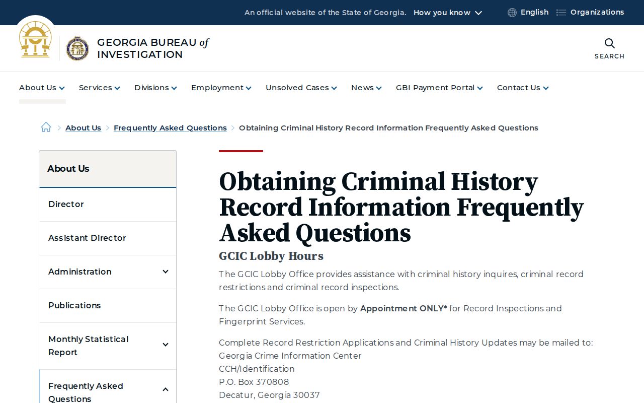 GBI criminal history FAQ explaining Ty Ty record access and correction routes